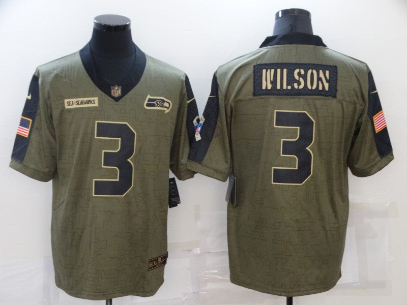 Men's Seattle Seahawks Russell Wilson #3 Brown Player Game Jersey1