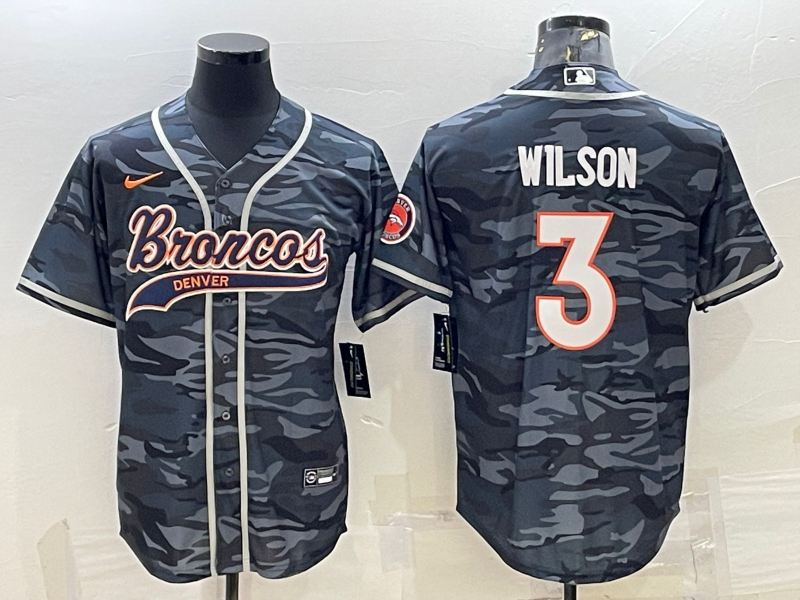 Men's Denver Broncos Russell Wilson #3 Grey Camouflage Game Jersey1 Joint Edition