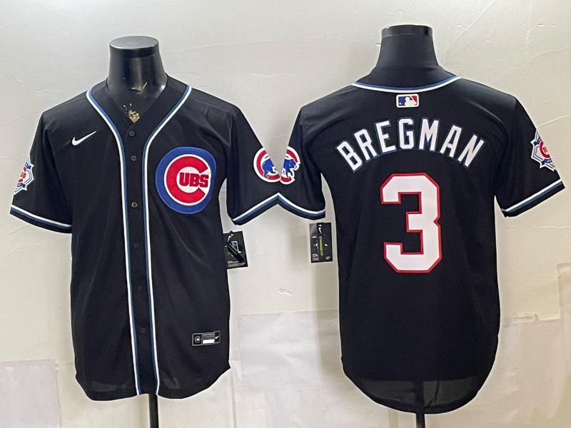 Men's Chicago Cubs Alex Bregman #3 Fashion Replica Black Out Jersey