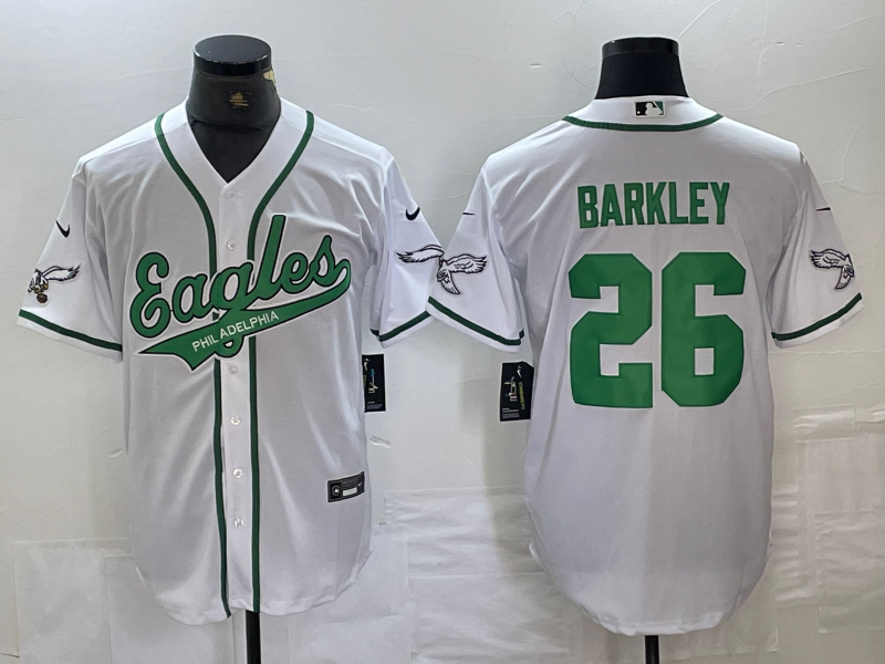 Men's Philadelphia Eagles Saquon Barkley #26 White Game Jersey1 Joint Edition