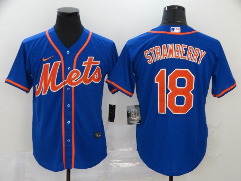 Men's New York Mets Darryl Strawberry #18 Blue Replica Baseball Jersey1