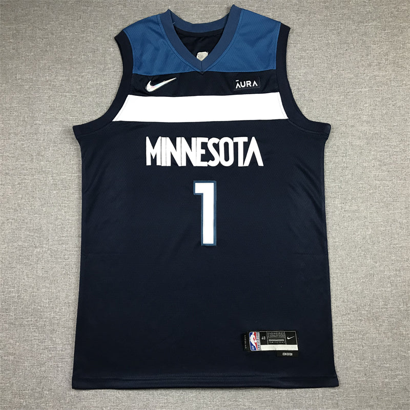 Men's Minnesota Timberwolves Anthony Edwards Navy 2021/22 Swingman Jersey1