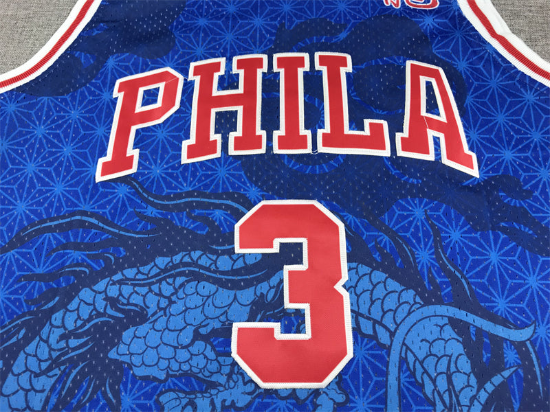 Men's Philadelphia 76ers Allen Iverson #3 Blue Year of Dragon Edition Swingman Jersey1