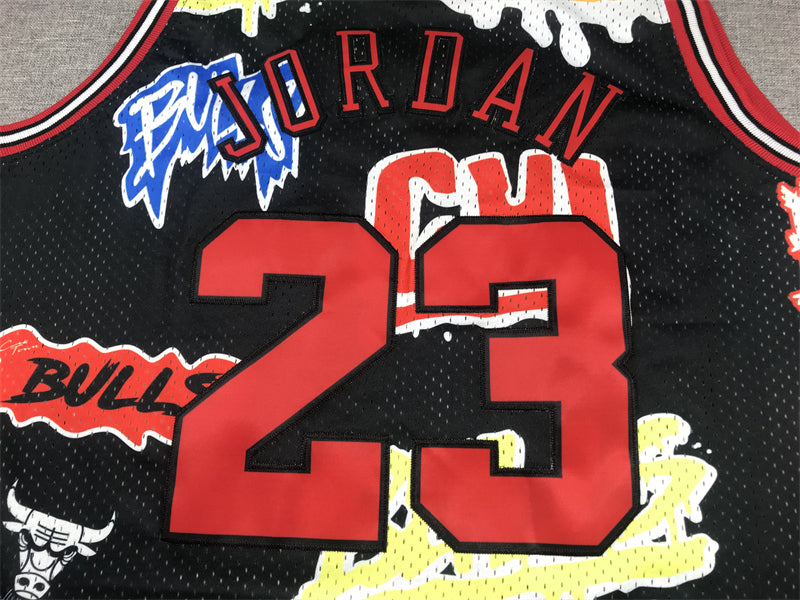 Men's Chicago Bulls Michael Jordan #23 Black Swingman Graffiti Edition Jersey1