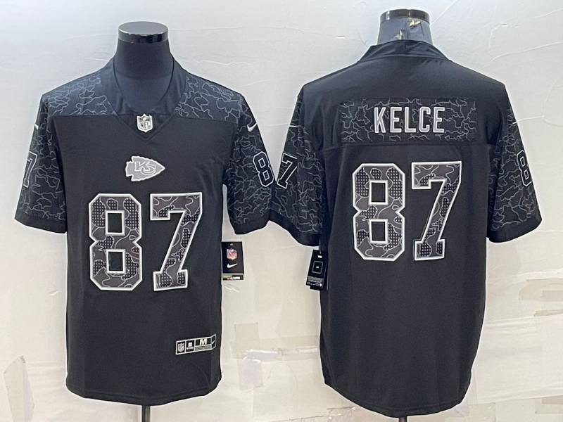 Men's Kansas City Chiefs Travis Kelce #87 Black RFLCTV Limited Jersey1