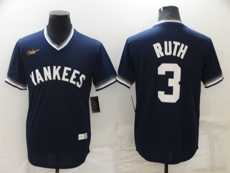 Men's New York Yankees Babe Ruth #3 Navy Stitched Jersey1