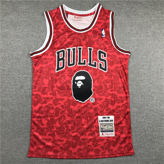 Men's Chicago Bulls Bape #93 Red 1997-98 Hardwood Classics Authentic Jersey1