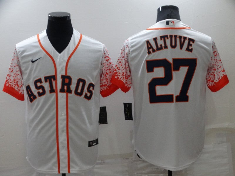 Men's Houston Astros Jose Altuve #27 White Alternate Game Jersey1