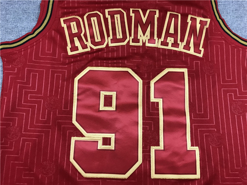 Men's Chicago Bulls Dennis Rodman #91 Red Hardwood Classics Swingman Jersey1