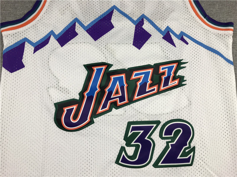 Men's Utah Jazz Karl Malone White 1996-97 Hardwood Classics Swingman Jersey1