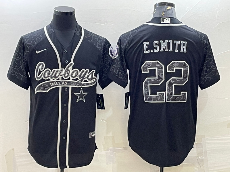 Men's Dallas Cowboys Emmitt Smith #22 Black RFLCTV Limited Jersey1 Joint Edition