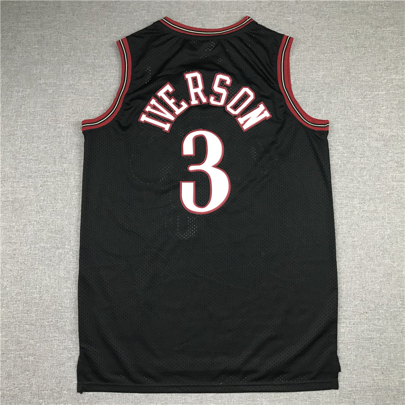 Men's Philadelphia 76ers Allen Iverson #3 Black Throwback Swingman Jersey1