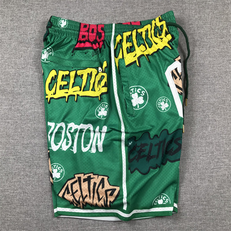 Men's Boston Celtics Green Graffiti Edition Pocket Shorts1