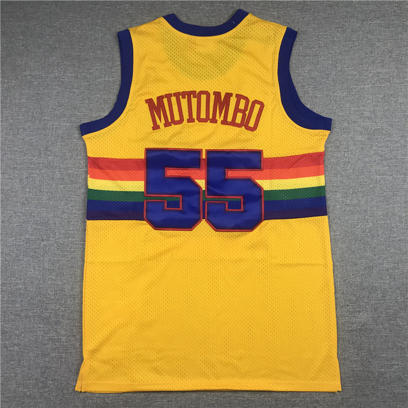 Men's Denver Nuggets Dikembe Mutombo 1991-92 Yellow Hardwood Classics Swingman Jersey1