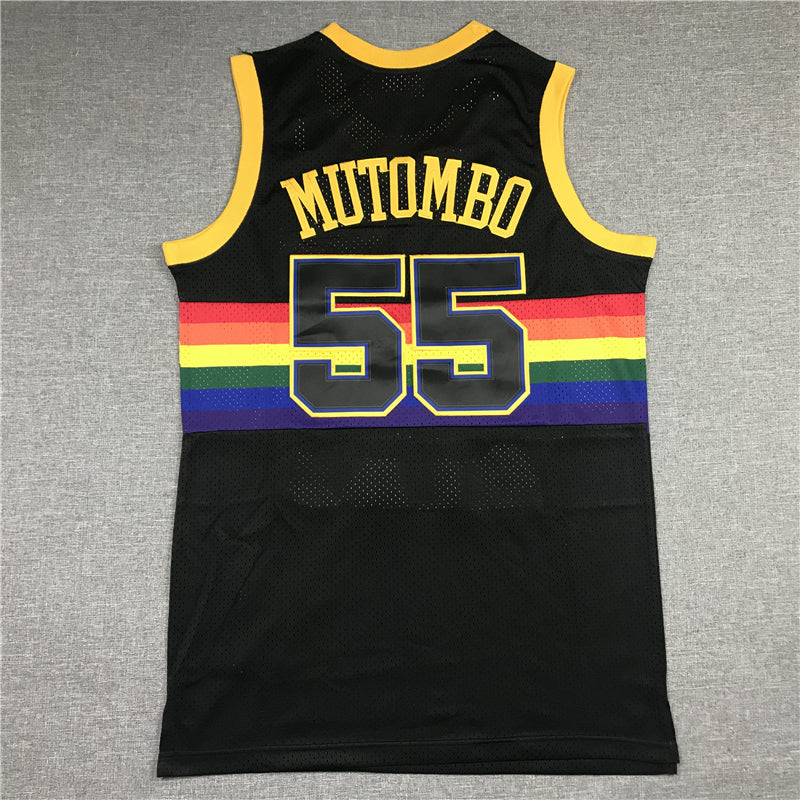 Men's Denver Nuggets Dikembe Mutombo 1991-92 Black Hardwood Classics Swingman Jersey1