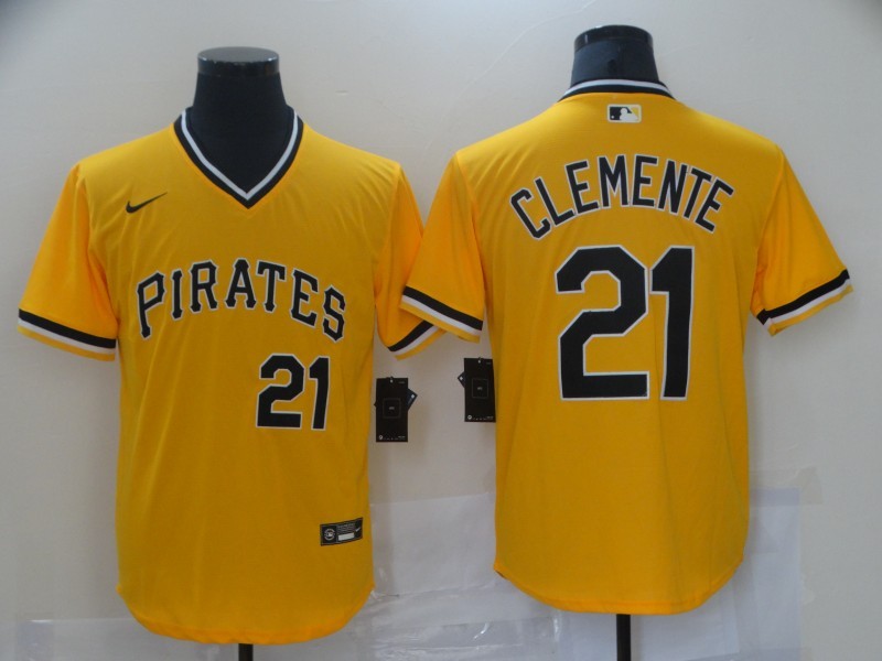 Men's Pittsburgh Pirates Roberto Clemente #21 Yellow Replica Baseball Jersey1