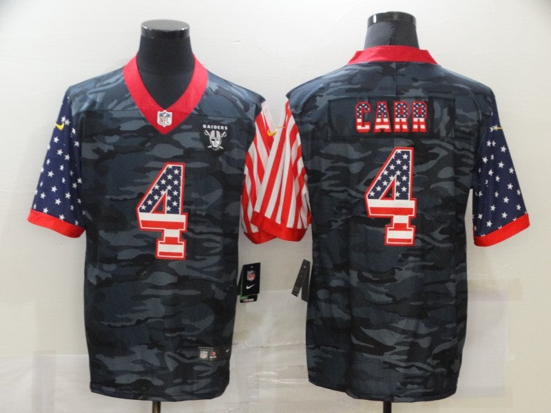 Men's Las Vegas Raiders Derek Carr #4 Gray Camouflage Game Player Jersey1