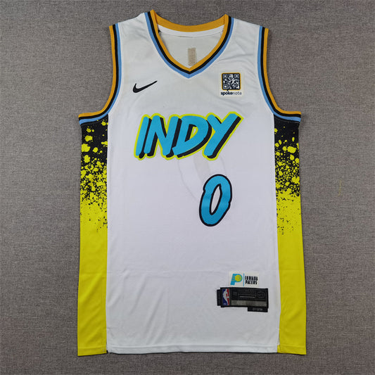 Men's Indiana Pacers Tyrese Haliburton #0 White 2024/25 Swingman Player Jersey1 - City Edition