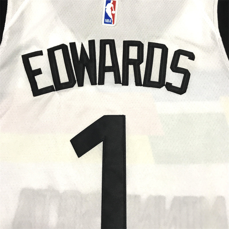 Men's Minnesota Timberwolves Anthony Edwards #1 White Swingman Jersey1 - City Edition