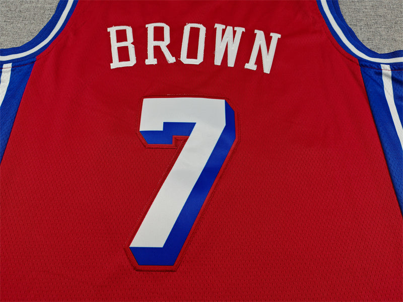 Men's Philadelphia 76ers Jaylen Brown #7 Red Swingman Jersey - Statement Edition