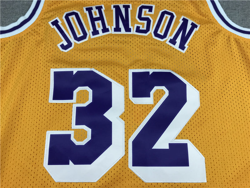 Men's Los Angeles Lakers Magic Johnson #32 Yellow Throwback Jersey1