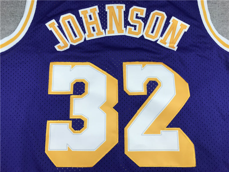 Men's Los Angeles Lakers Magic Johnson #32 Purple Throwback Jersey1