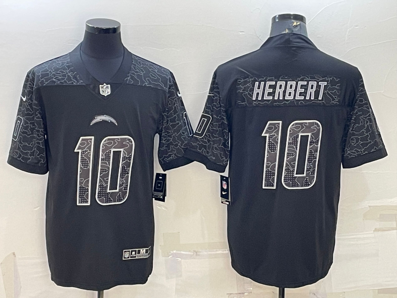 Men's Los Angeles Chargers Justin Herbert #10 Black RFLCTV Limited Jersey1
