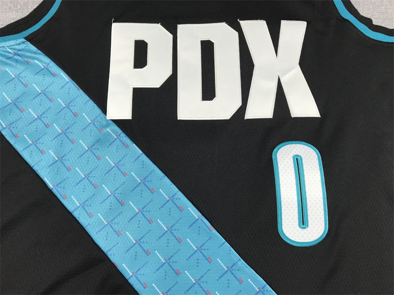 Men's Portland Trail Blazers Damian Lillard #0 Black 2022/23 Fastbreak Jersey1 - City Edition