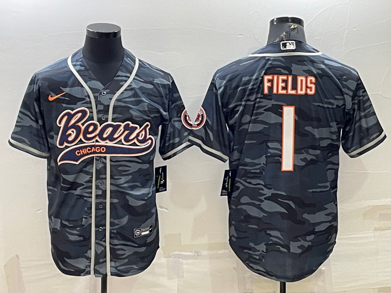 Men's Chicago Bears Justin Fields #1 Grey Camouflage Game Jersey1 Joint Edition