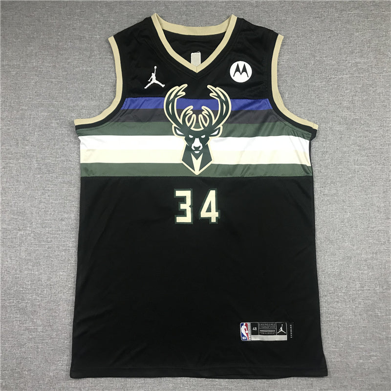 Men's Milwaukee Bucks Giannis Antetokounmpo #34 Black Replica Player Jersey1