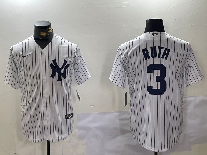 Men's New York Yankees Babe Ruth #3 White Game Player Jersey1