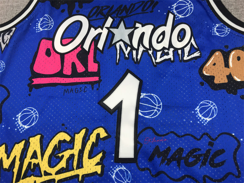 Men's Orlando Magic Penny Hardaway #1 Blue Swingman Graffiti Edition Jersey1