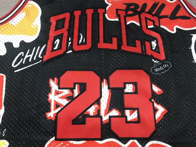 Men's Chicago Bulls Michael Jordan #23 Black Swingman Graffiti Edition Jersey1