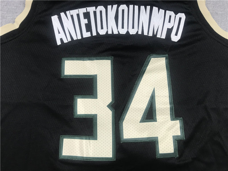 Men's Milwaukee Bucks Giannis Antetokounmpo #34 Black Replica Player Jersey1