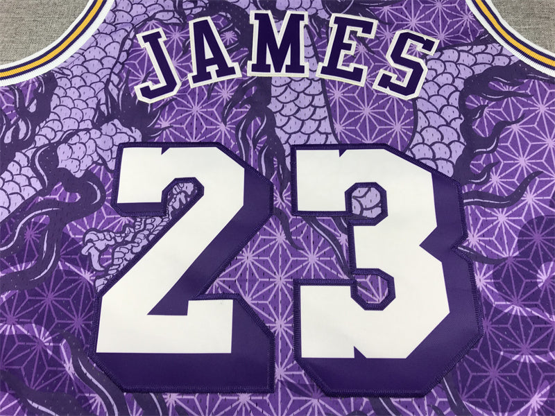 Men's Los Angeles Lakers LeBron James #23 Purple Year of Dragon Edition Swingman Jersey1
