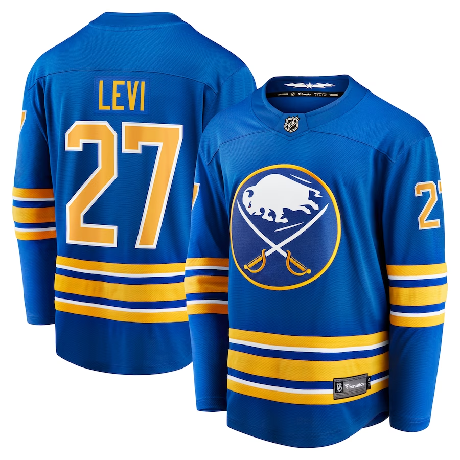 Devon Levi #27 Buffalo Sabres Royal Replica Game Jersey - JerseysFreak