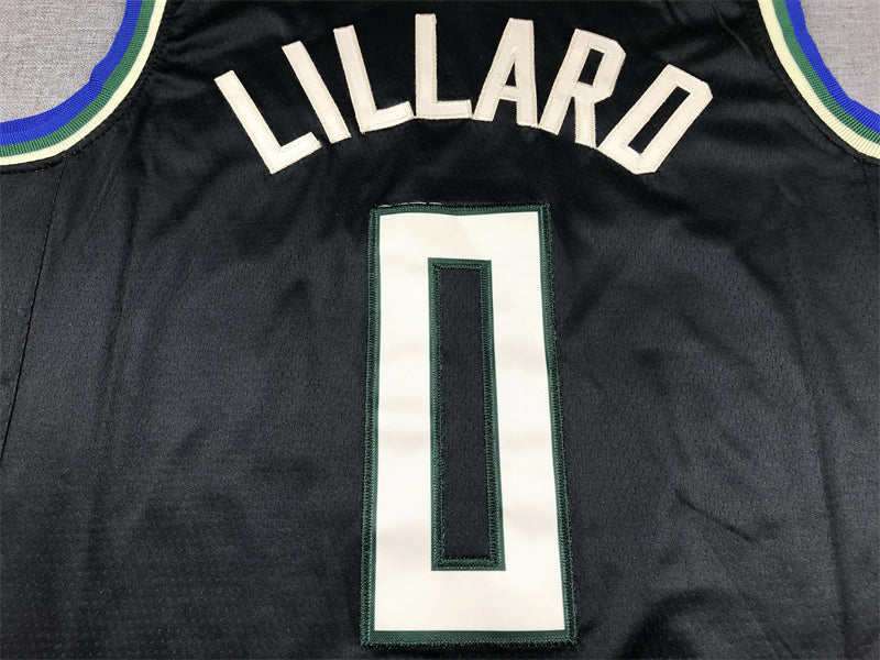 Men's Milwaukee Bucks Damian Lillard #0 Black Fast Break Player Jersey1 - Statement Edition