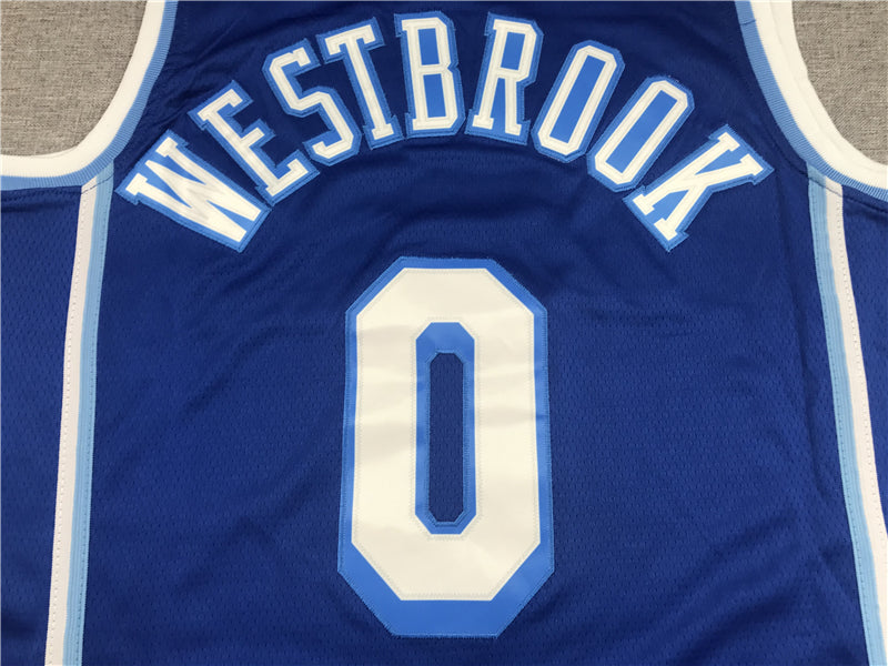 Men's Los Angeles Lakers Russell Westbrook Blue Hardwood Classic Swingman Jersey1