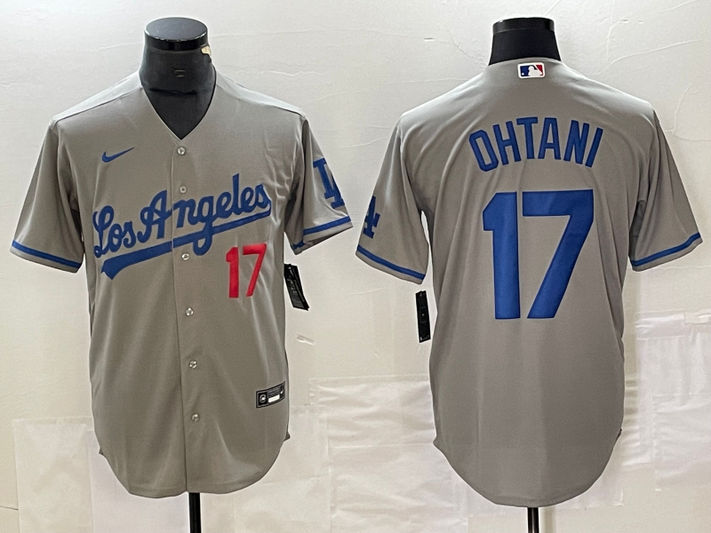 Men's Los Angeles Dodgers Shohei Ohtani #17 Gray Replica Team Jersey1