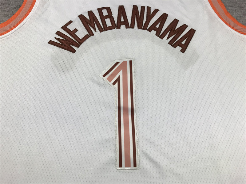 Men's San Antonio Spurs Victor Wembanyama #1 White 2023/24 Swingman Jersey1 - City Edition