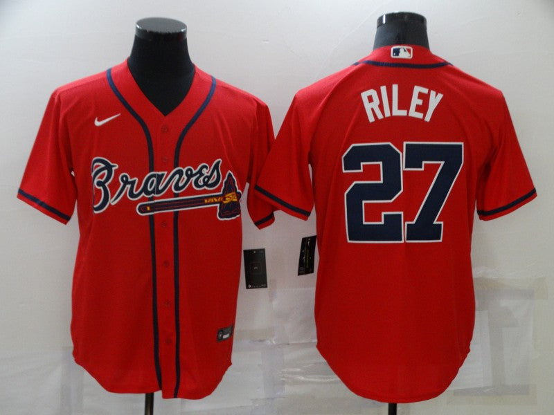 Men's Atlanta Braves Austin Riley #27 Red Replica Player Jersey1