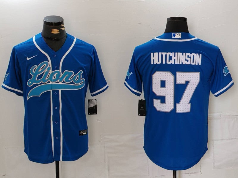 Men's Detroit Lions Aidan Hutchinson #97 Blue Game Player Jersey1