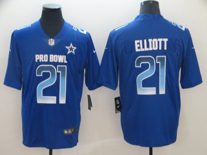 Men's Dallas Cowboys Ezekiel Elliott #21 Blue All Star Game Jersey1