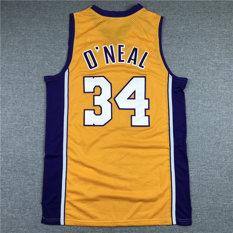 Men's Los Angeles Lakers Shaquille O'Neal #34 Yellow 1999-00 Classics Jersey1