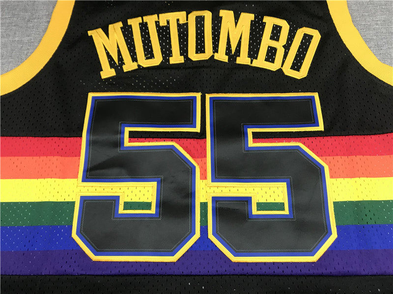 Men's Denver Nuggets Dikembe Mutombo 1991-92 Black Hardwood Classics Swingman Jersey1