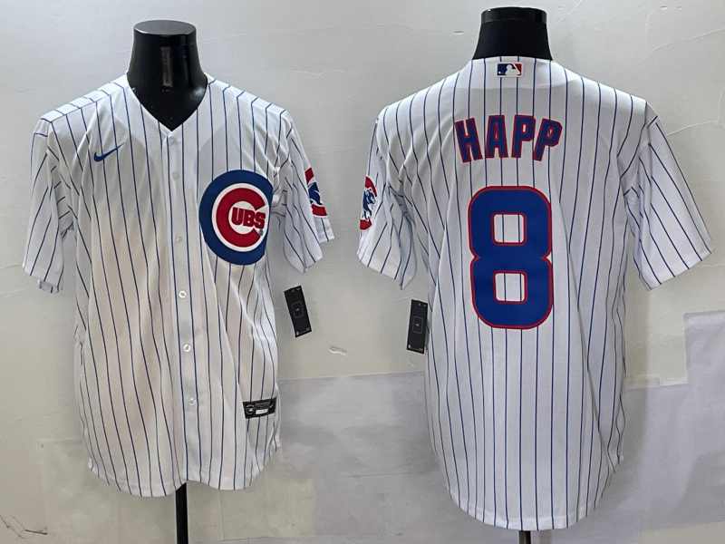 Men's Chicago Cubs Ian Happ #8 White Home Replica Player Jersey1