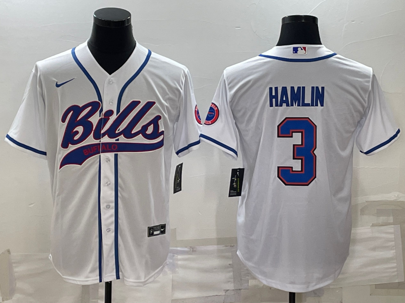 Men's Buffalo Bills Damar Hamlin #3 White Game Jersey1 Joint Edition