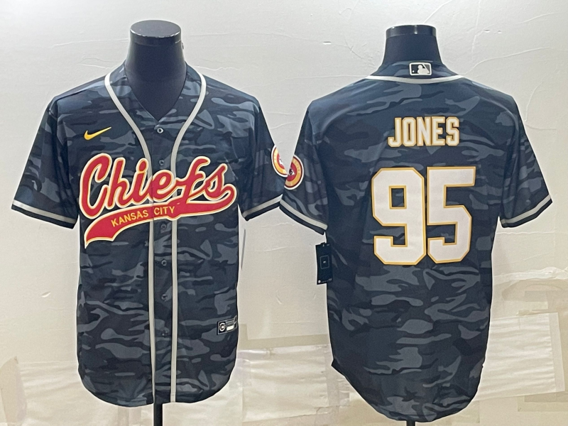 Men's Kansas City Chiefs Chris Jones #95 Grey Camouflage Game Jersey1 Joint Edition