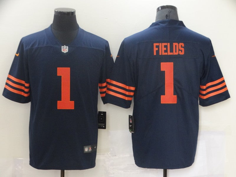 Men's Chicago Bears Justin Fields #1 Navy Game Jersey1
