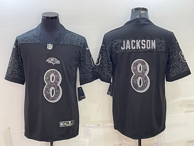 Men's Baltimore Ravens Lamar Jackson #8 Black RFLCTV Limited Jersey1